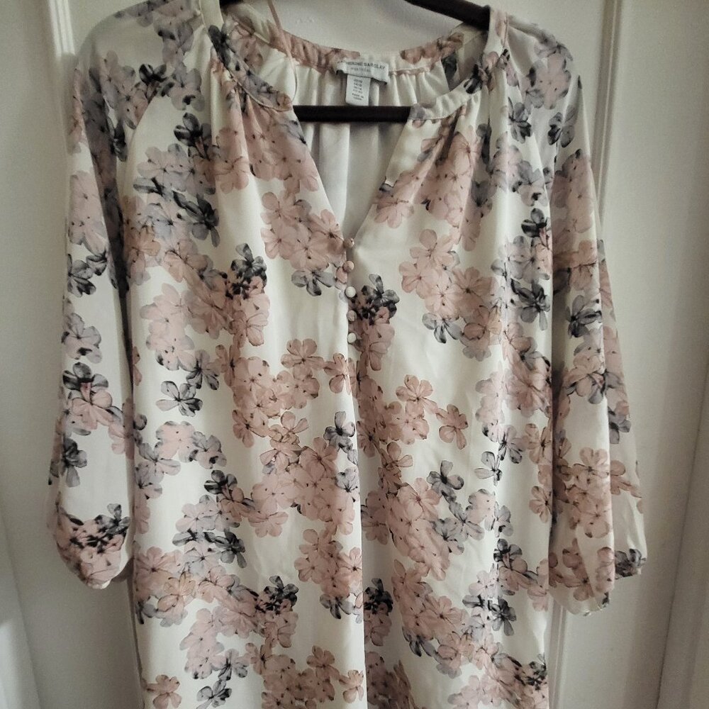 Katherine Barclay Montreal Floral Shift Dress Size 10 Pink Grey White